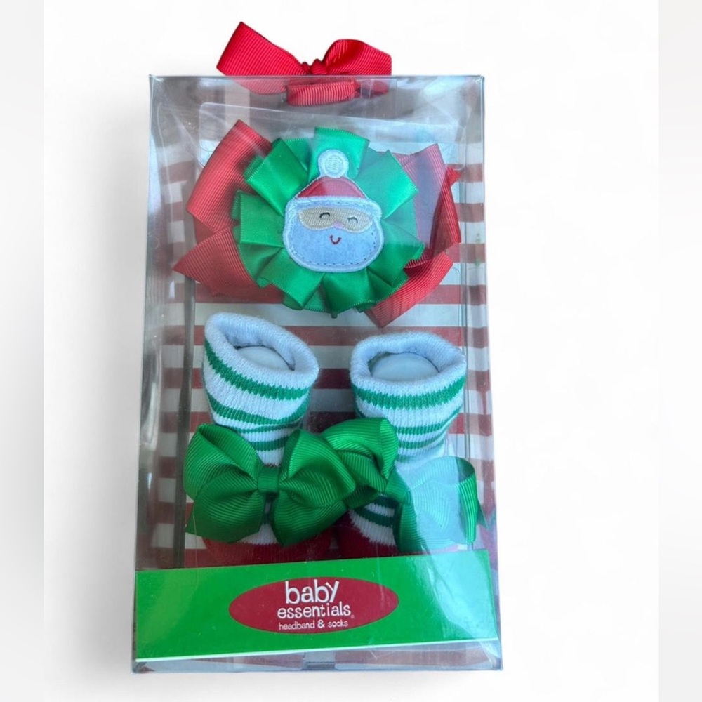 Baby Essentials Festive Green and Red Hairband and Socks Set 0-6 months